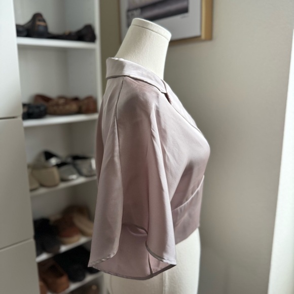 Zara Light Brown Metallic Elegant Short Sleeve V Neck Crop Blouse Top Size XS - Picture 2 of 6